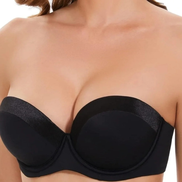 Strapless Push Up Bra Anti-slip Padded Contour Cup Black 38B SEA BBOT NWT Halter - Picture 2 of 6